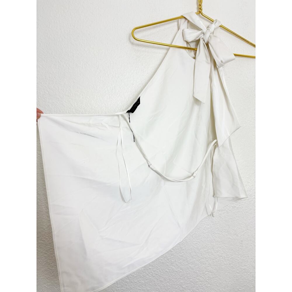 Zara White Asymmetric Satin Halter Top Size XXL Open Back 4772/137 Sexy Party - Picture 12 of 14